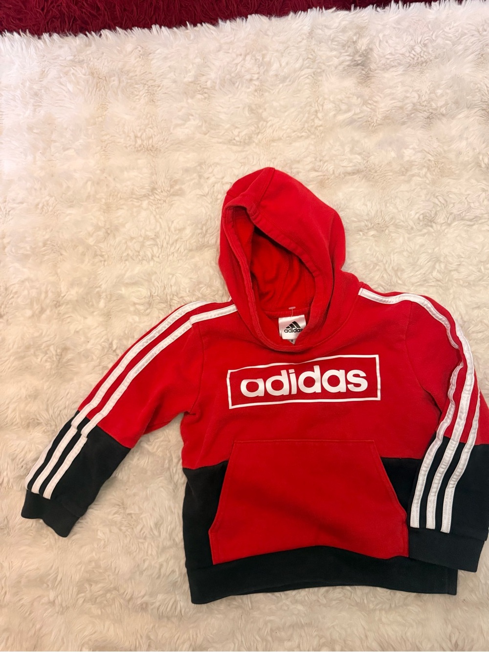 adidas Red and Black Kids Hooded Sweatshirt with Stripes